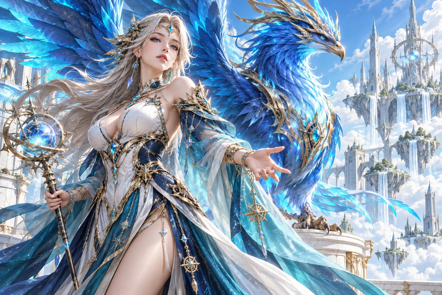 Sapphire phoenix original fantasy artwork